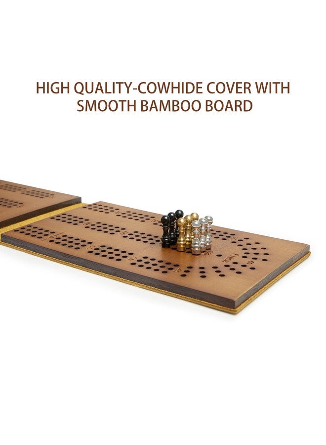 Jeereal Travel Cribbage Board Game Leather & Solid Bambo-Wood Pocket Sized Tiny Card Game Board (Bamboo|3 Tracks) - Image 4