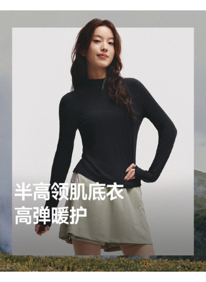 Beneunder New Versatile Brushed Semi-High Neck Base Layer Shirt For Women, Long Sleeve T-Shirt For Outerwear Or Layering - Image 1