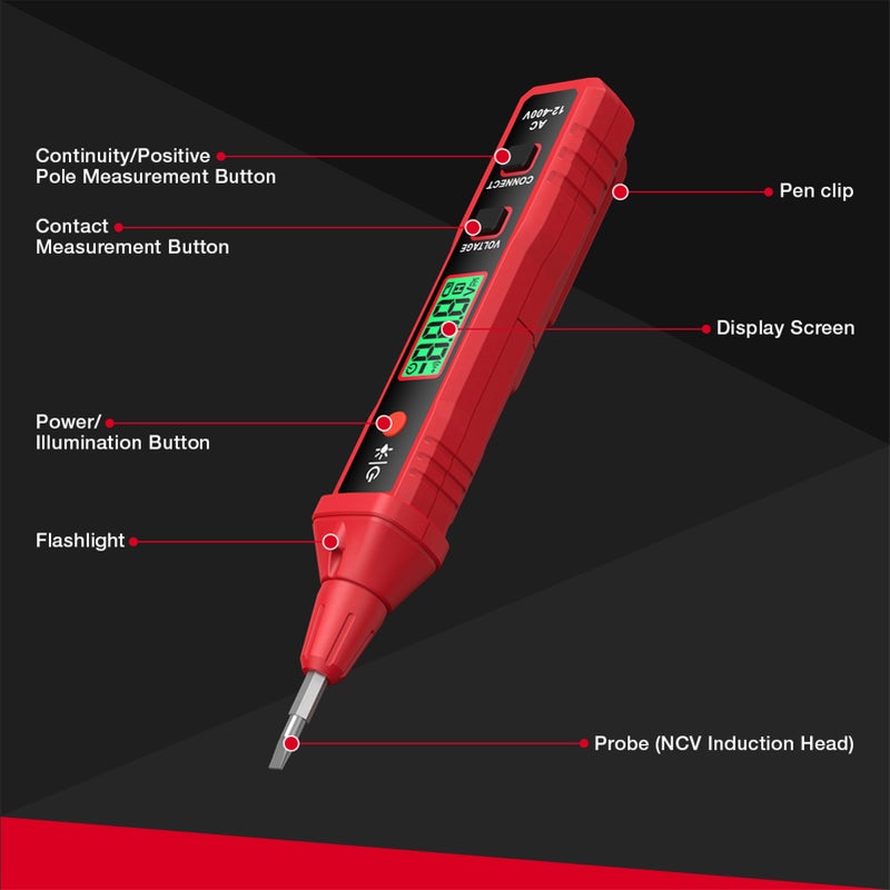 HABOTEST HT91A Non-Contact AC Voltage Tester Digital Voltage Detector Electric Test Pen AC 12-400V Electrical Tester for Live/Null Wire Judgment - Image 2