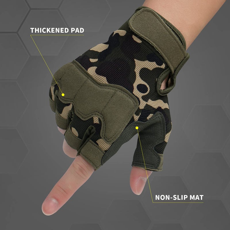 FIORETTO Fingerless Gloves for Airsoft Shooting Half Finger Hunting Hiking Cycling Driving Motorcycle Climbing Work Gloves 2 Pairs(Black+Green Camo) Large - Image 3