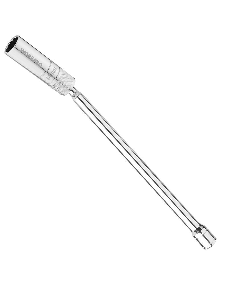 WORKPRO 14 mm Magnetic Spark Plug Socket with Magnetic Design, Swivel Thin Wall Spark Plug Socket, 3/8" Drive x 12" Total Length, 360 Degree Swivel, 12 Point - Image 1