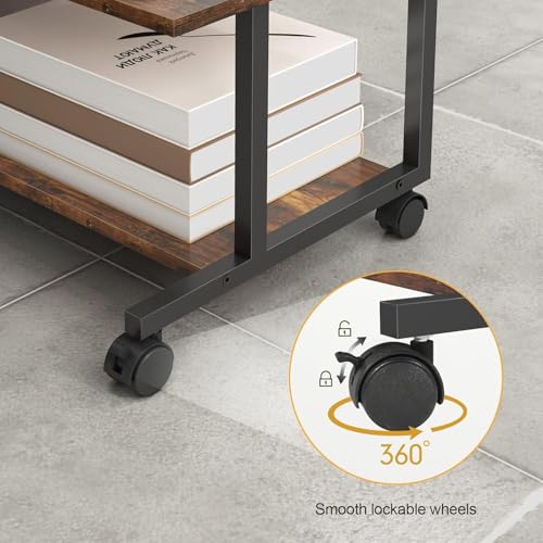 OGFC 58164 Under Desk Printer Stand, 52 x 40 x 30cm Printer Cart with Wheels, 2 Tier Mobile Printer Table for Home Office, Rack with Storage, Black - Image 3