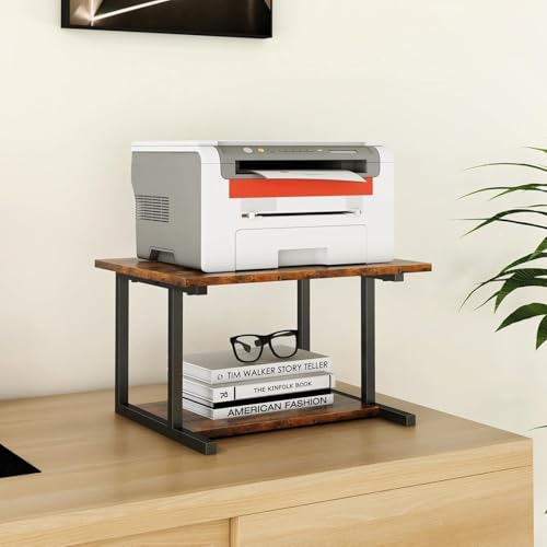 OGFC 58164 Under Desk Printer Stand, 52 x 40 x 30cm Printer Cart with Wheels, 2 Tier Mobile Printer Table for Home Office, Rack with Storage, Black - Image 5