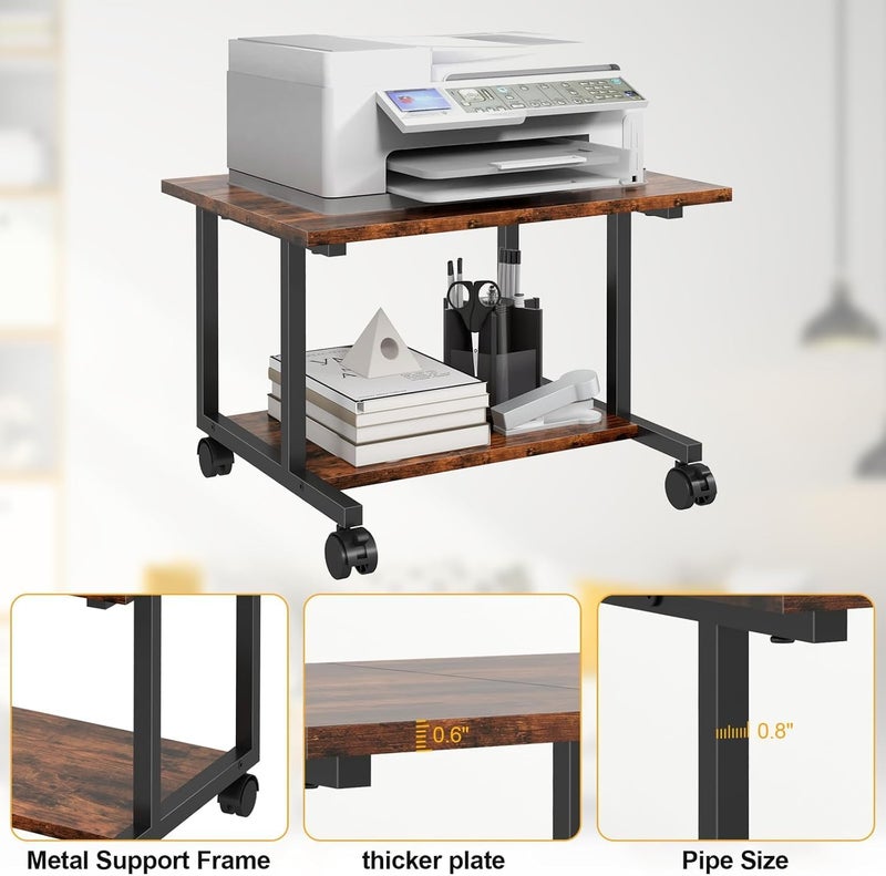 OGFC 58164 Under Desk Printer Stand, 52 x 40 x 30cm Printer Cart with Wheels, 2 Tier Mobile Printer Table for Home Office, Rack with Storage, Black - Image 4
