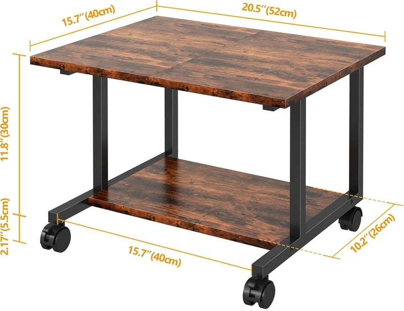 OGFC 58164 Under Desk Printer Stand, 52 x 40 x 30cm Printer Cart with Wheels, 2 Tier Mobile Printer Table for Home Office, Rack with Storage, Black - Image 2