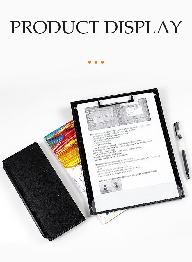 DUNISO لوحة ملاحظات للتمريض، لوحة ملاحظات قابلة للطي بثلاث طبقات، لوحة طبية محمولة، تصميم مشبك، تصميم حزام مرن، مناسبة للطلاب والممرضين والأطباء، سوداء - Image 3