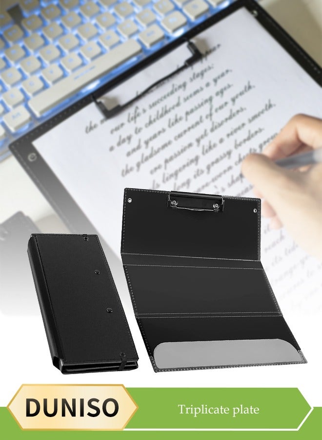 DUNISO لوحة ملاحظات للتمريض، لوحة ملاحظات قابلة للطي بثلاث طبقات، لوحة طبية محمولة، تصميم مشبك، تصميم حزام مرن، مناسبة للطلاب والممرضين والأطباء، سوداء - Image 1