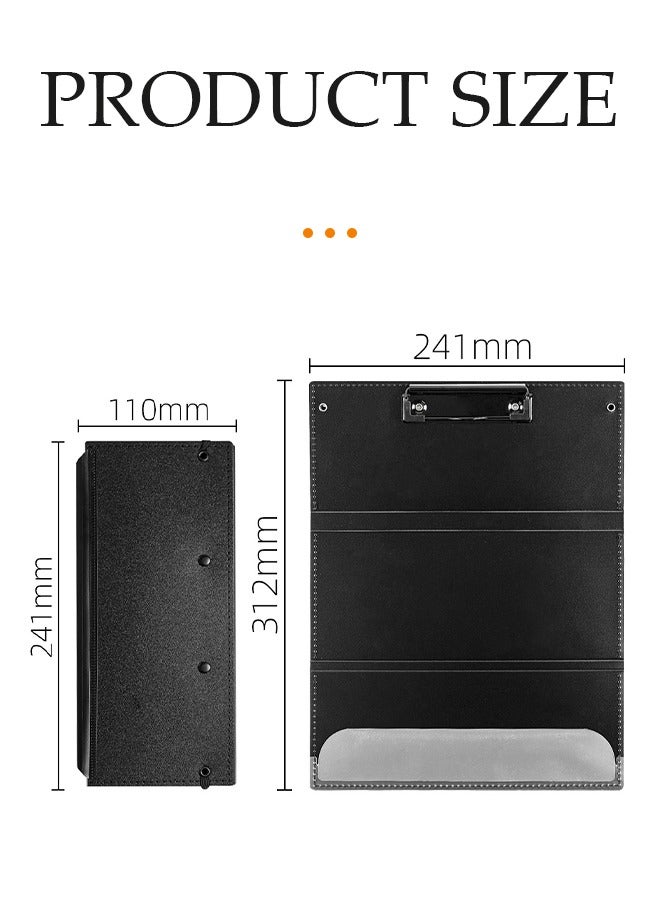 DUNISO لوحة ملاحظات للتمريض، لوحة ملاحظات قابلة للطي بثلاث طبقات، لوحة طبية محمولة، تصميم مشبك، تصميم حزام مرن، مناسبة للطلاب والممرضين والأطباء، سوداء - Image 2
