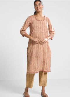 Crew Neck Printed Kurti
