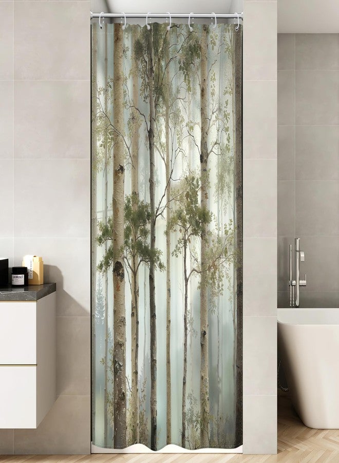 Cinbloo Small Stall Misty Tree 36Wx72H Shower Curtain Rustic Nature Birch Tree Green Foggy Scenery Landscape Greenery Plant Botanical Bathroom Curtain Set Modern Bath Bathroom Accessories Decor - Image 2
