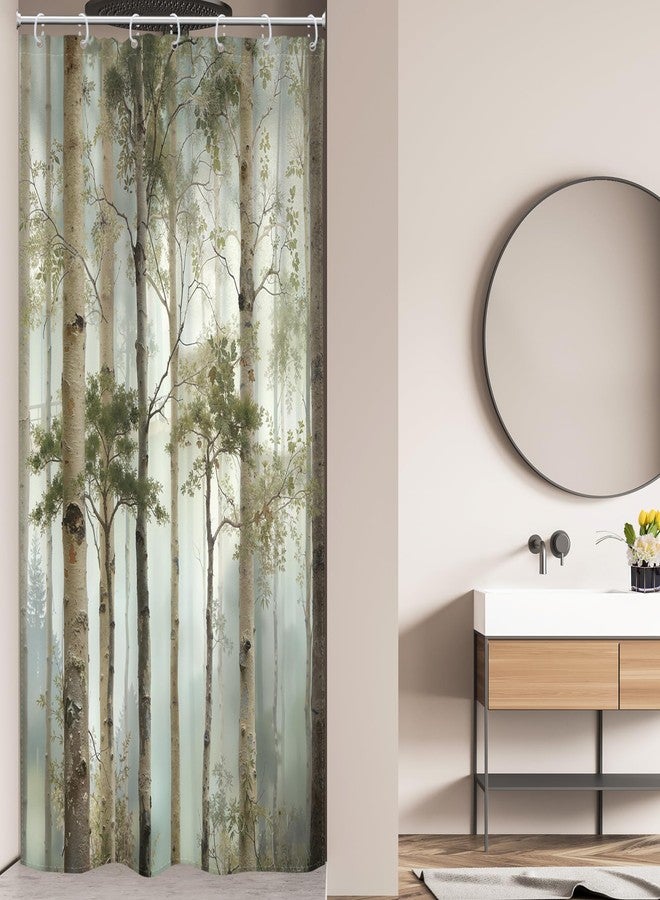 Cinbloo Small Stall Misty Tree 36Wx72H Shower Curtain Rustic Nature Birch Tree Green Foggy Scenery Landscape Greenery Plant Botanical Bathroom Curtain Set Modern Bath Bathroom Accessories Decor - Image 4