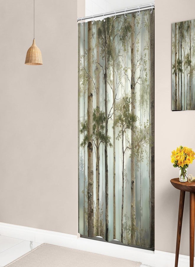 Cinbloo Small Stall Misty Tree 36Wx72H Shower Curtain Rustic Nature Birch Tree Green Foggy Scenery Landscape Greenery Plant Botanical Bathroom Curtain Set Modern Bath Bathroom Accessories Decor - Image 3