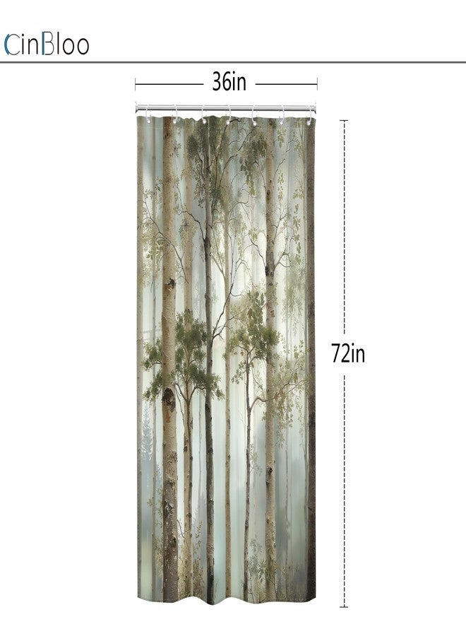 Cinbloo Small Stall Misty Tree 36Wx72H Shower Curtain Rustic Nature Birch Tree Green Foggy Scenery Landscape Greenery Plant Botanical Bathroom Curtain Set Modern Bath Bathroom Accessories Decor - Image 5
