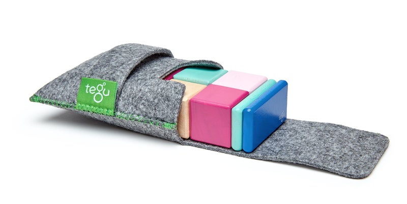 Tegu 8 Piece Tegu Pocket Pouch Magnetic Wooden Block Set, Blossom - Image 3