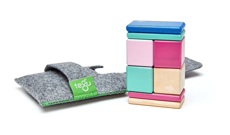Tegu 8 Piece Tegu Pocket Pouch Magnetic Wooden Block Set, Blossom - Image 1
