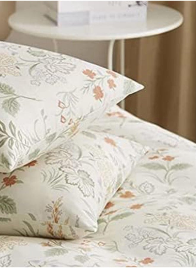 King size, six-piece botanical bedding set without filling featuring a green and gold floral design.