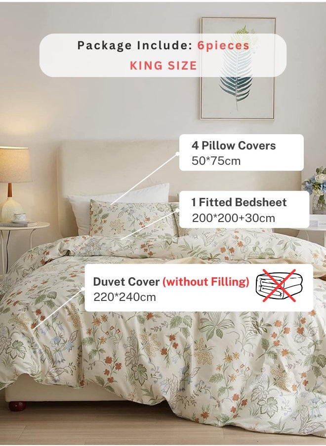 LUNA Home King size, six-piece botanical bedding set without filling featuring a green and gold floral design.  - Image 3