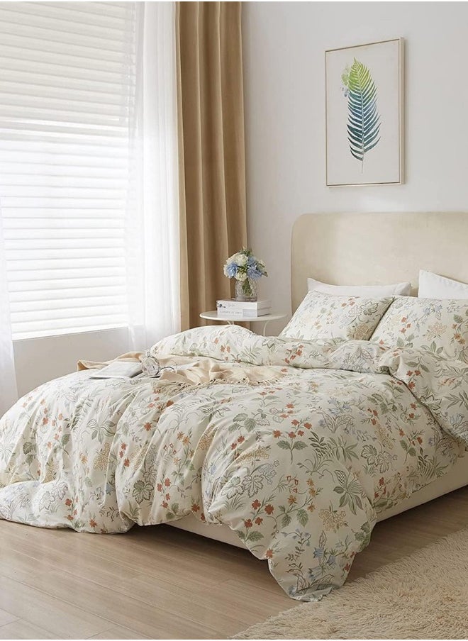 LUNA Home King size, six-piece botanical bedding set without filling featuring a green and gold floral design.  - Image 4