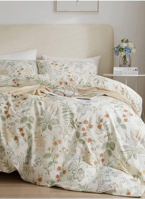King size, six-piece botanical bedding set without filling featuring a green and gold floral design.