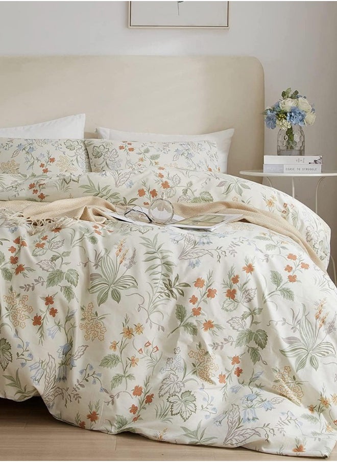 LUNA Home King size, six-piece botanical bedding set without filling featuring a green and gold floral design.  - Image 1