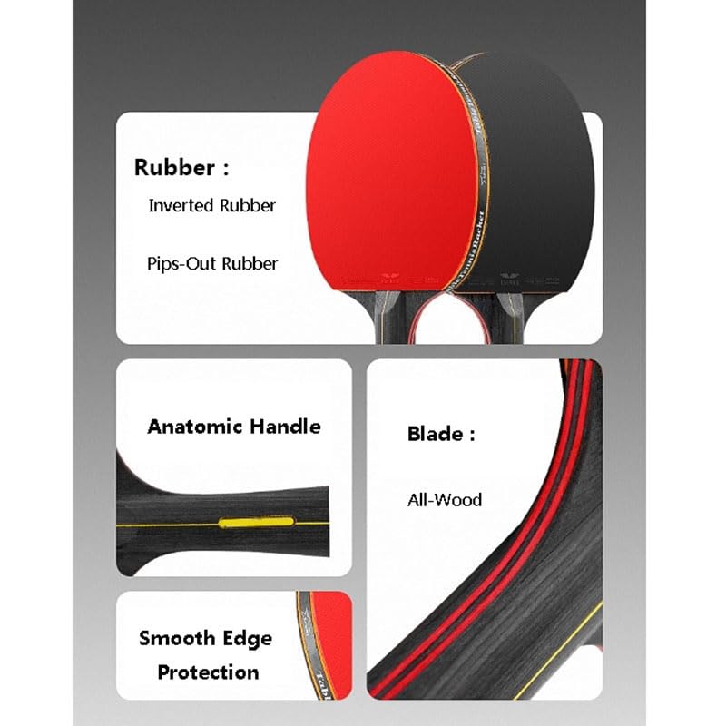 ZHENAN Professional Table Tennis Racket Set - 2 Premium Pure Wood Ping Pong Paddle with Storage Bag, No Balls Included - for Indoor/Outdoor Table Teenis Training - Image 4