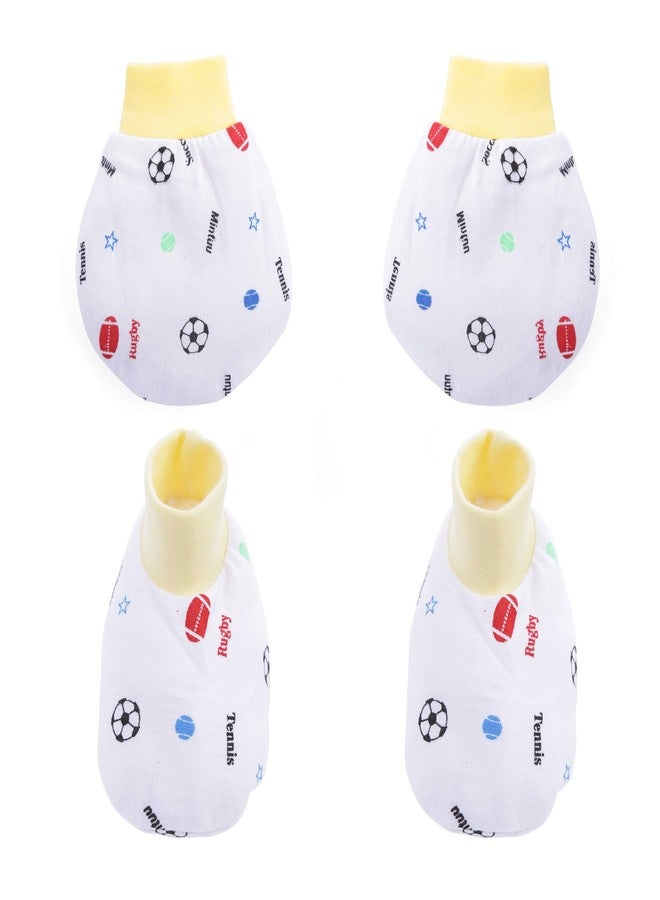 Pokory Mitten and Booties Set for new born baby 0-6 months, Soft Cotton & Socks for baby boy girl - Assorted - Pack of 4 - Image 4
