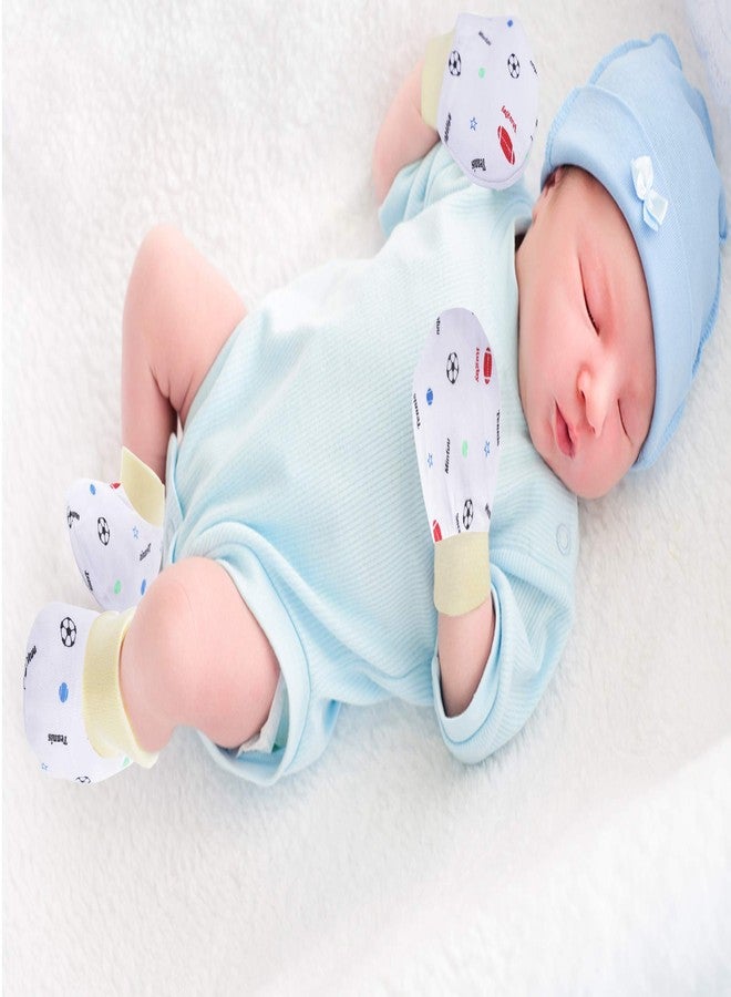 Pokory Mitten and Booties Set for new born baby 0-6 months, Soft Cotton & Socks for baby boy girl - Assorted - Pack of 4 - Image 3