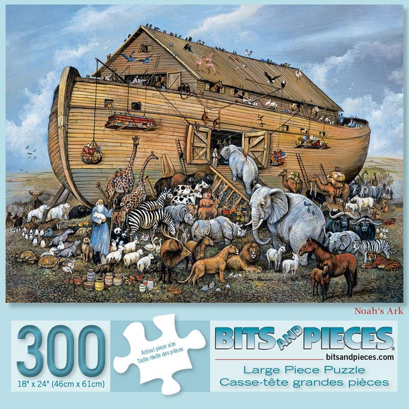 Bits and Pieces â€“ 300 Piece Jigsaw Puzzle for Adults â€“ Noahs Ark - Religious Jigsaw Puzzles by Artist Ruane Manning, Completed Puzzle Size: 18" x 24" - Image 1