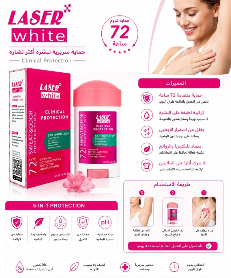 laser white Clinical Protection Cream 72 Hours Antiperspirant Deodorant 75g - Image 2