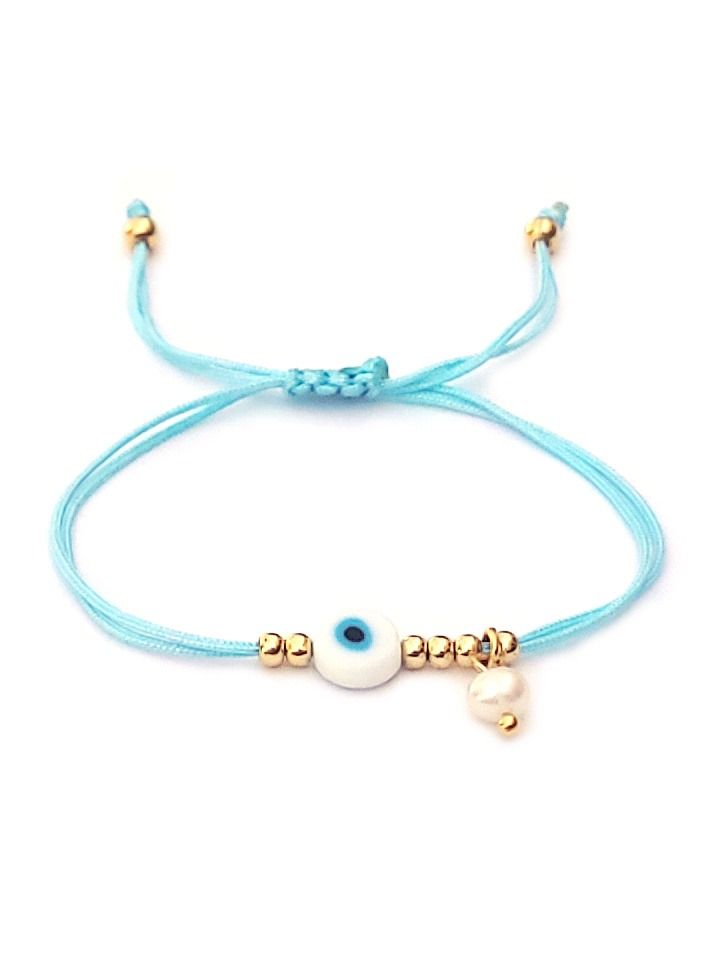 Alwan String Bracelet with an Evil Eye and a Small Pearl - Image 1