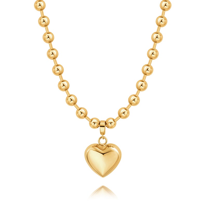 POTESSA 18K Gold Plated Pendant Necklace Puffy Heart Pendant Necklace Chunky Satellite Beads Chain Choker Charm Jewelry - Image 1