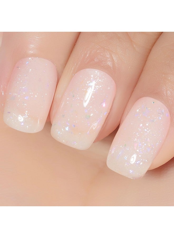 YTD Likomey Brocade Glitter Nude Iridescent Gel Nail Polish,15Ml Milky White Shimmer Jelly Translucent Neutral Holographic Sparkly Flakes Uv Spring Nail Gel Varnish,Sf347 - Image 1