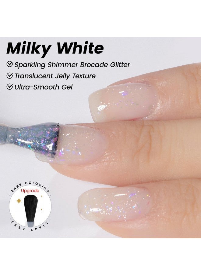 YTD Likomey Brocade Glitter Nude Iridescent Gel Nail Polish,15Ml Milky White Shimmer Jelly Translucent Neutral Holographic Sparkly Flakes Uv Spring Nail Gel Varnish,Sf347 - Image 4