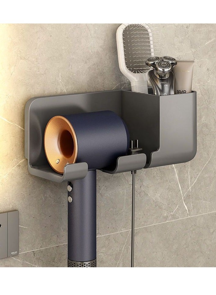 Wall-Mounted Hair Dryer Holder, Multifunctional Organizer for Bathroom/Bedroom/Living Room/Kitchen with Storage for Electric Razor, Comb, and Bath Ensembles - Image 1