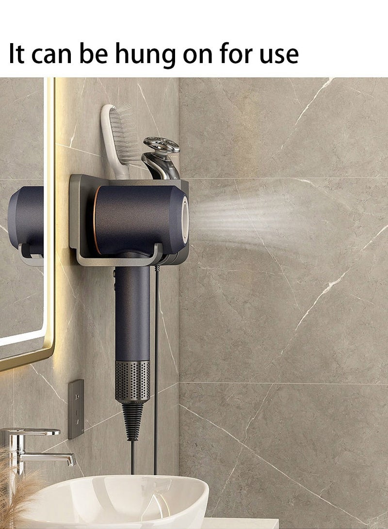 Wall-Mounted Hair Dryer Holder, Multifunctional Organizer for Bathroom/Bedroom/Living Room/Kitchen with Storage for Electric Razor, Comb, and Bath Ensembles - Image 4