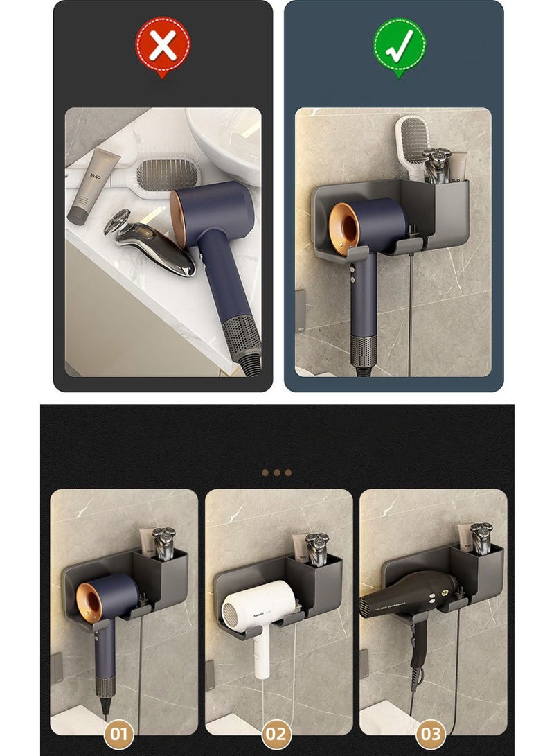 Wall-Mounted Hair Dryer Holder, Multifunctional Organizer for Bathroom/Bedroom/Living Room/Kitchen with Storage for Electric Razor, Comb, and Bath Ensembles - Image 2