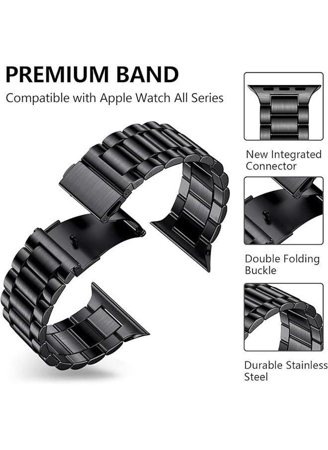 Ocean - Compatible for Apple Watch Ultra 2 Band 49mm, Premium Stainless Steel Metal Compatible with Apple Watch Ultra Band/Apple Watch Strap 49mm, Replacement Adjustable Strap for Men Women, Black - Image 1