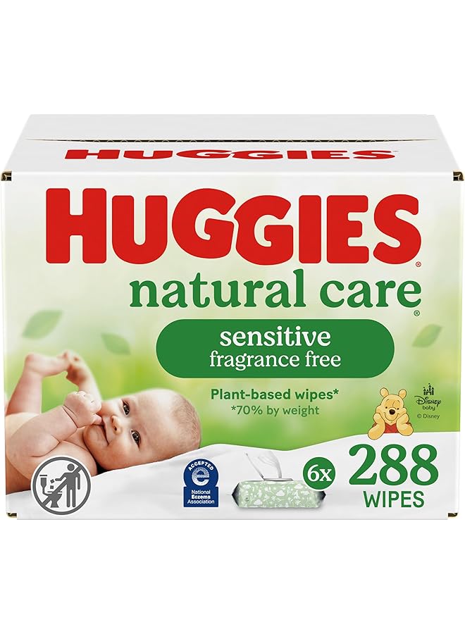 HUGGIES Natural Care Sensitive Baby Wipes Unscented 6 Flip Lid Packs (288 Wipes Total) - Image 1