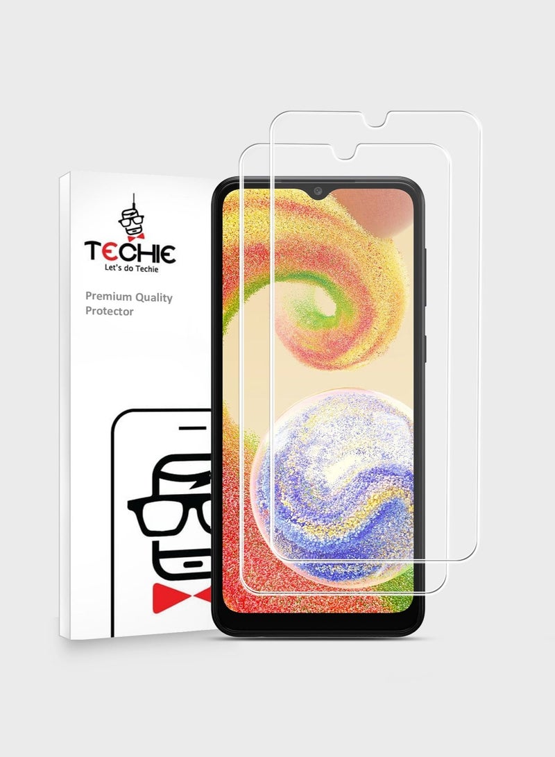 Techie حماية شاشة زجاجية مقساة عالية الدقة 2 قطع لجهاز سامسونج جالاكسي A04 مانعة للانعكاس مانعة للفقاعات صلابة 9H سمك 0.2 مم حواف مدورة تركيب سهل - Image 1