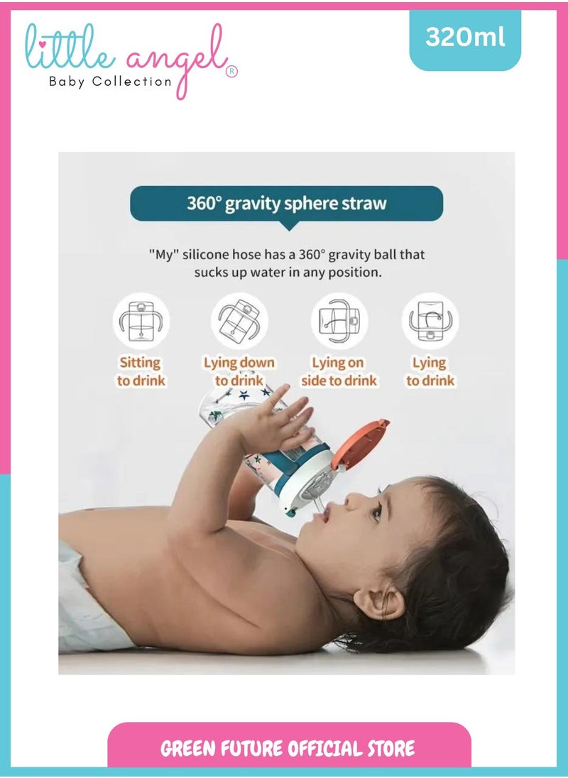 Little Angel Kids Water Bottle with Handle, High Quality 320ml - Leak-Proof with Straw and Strap, Portable and Durable Design for Toddlers & Young Children - Cute Space Design - Green  - Image 4