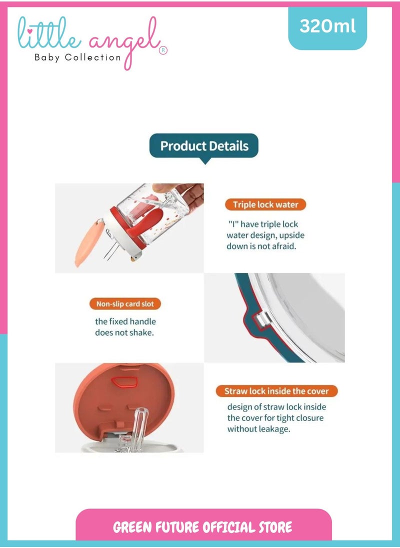 Little Angel Kids Water Bottle with Handle, High Quality 320ml - Leak-Proof with Straw and Strap, Portable and Durable Design for Toddlers & Young Children - Cute Space Design - Green  - Image 5