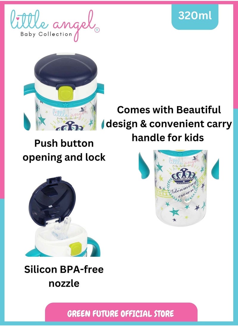 Little Angel Kids Water Bottle with Handle, High Quality 320ml - Leak-Proof with Straw and Strap, Portable and Durable Design for Toddlers & Young Children - Cute Space Design - Green  - Image 3