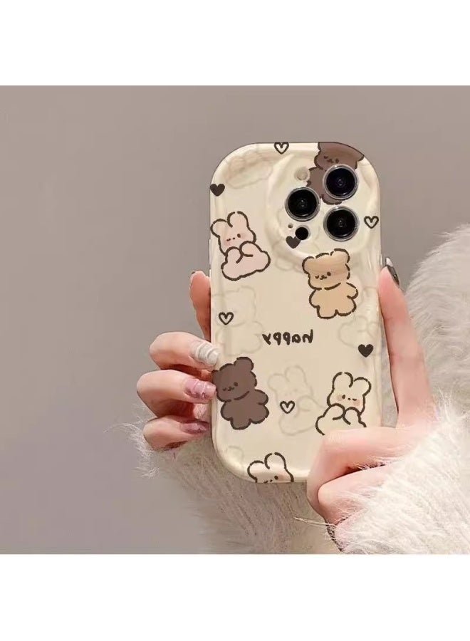 NIBEMINENT White Full Screen Bunny And Bear Protective TPU Case Cover For iPhone 15