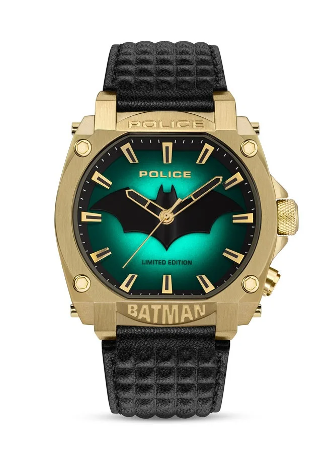 POLICE Forever Batman 45mm Limited Edition Black Genuine Leather Strap With Gold Plated Case Men's Watch