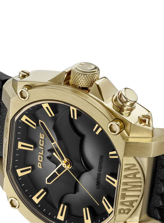 POLICE Forever Batman 45mm Limited Edition Black Genuine Leather Strap With Gold Plated Case Men's Watch