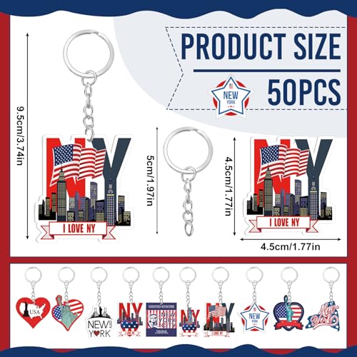 Trnayi 50 Pcs New York Souvenirs Acrylic Keychain Gifts Bulk United State New York Keychain Star Statue of Liberty New York Travel Gift Souvenirs for Women Men Friends - Image 2