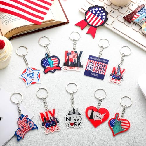 Trnayi 50 Pcs New York Souvenirs Acrylic Keychain Gifts Bulk United State New York Keychain Star Statue of Liberty New York Travel Gift Souvenirs for Women Men Friends - Image 4