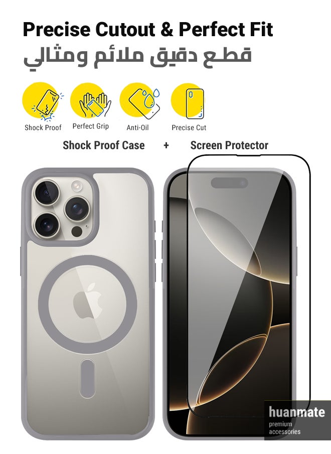 huanmate - 2 in 1 Apple iPhone 16 Pro Max Magsafe Protection Pack - Ultra Clear Shockproof Case & Edge-to-Edge Screen Protector, 360 Degree Protection, Back Cover & Screen Protector for Apple iPhone 16 Pro Max - Image 1