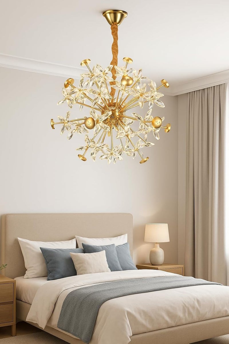 Luxury Crystal Flower Chandelier with LED Lamps – Modern Gold Ceiling Light Fixture for Bedroom, Living Room, Dining Room - Image 2