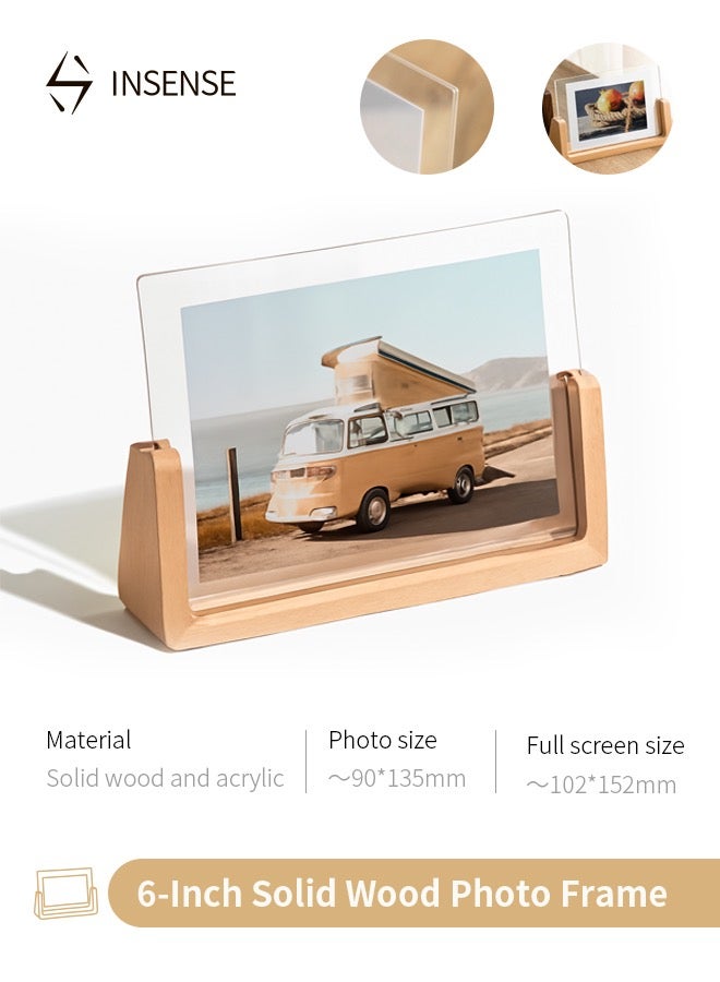 INSENSE 6-inch Horizontal Solid Wood & Acrylic Photo Frame - Stylish Display for Home & Office - Image 1